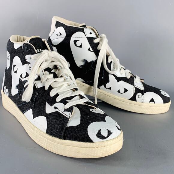 CONVERSE COMME des GARCONS PLAY Sz 10 Black White Hearts Canvas High Top Sneaker - Picture 1 of 3